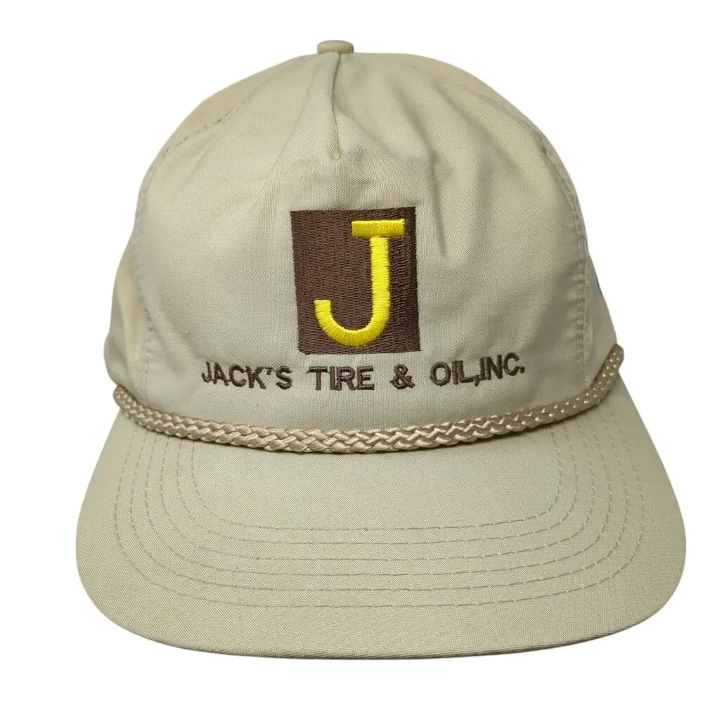 Jack's Tire & Oil Inc Slideback Hat Tan OS Adjustable Embroidered Rope Headtotoe